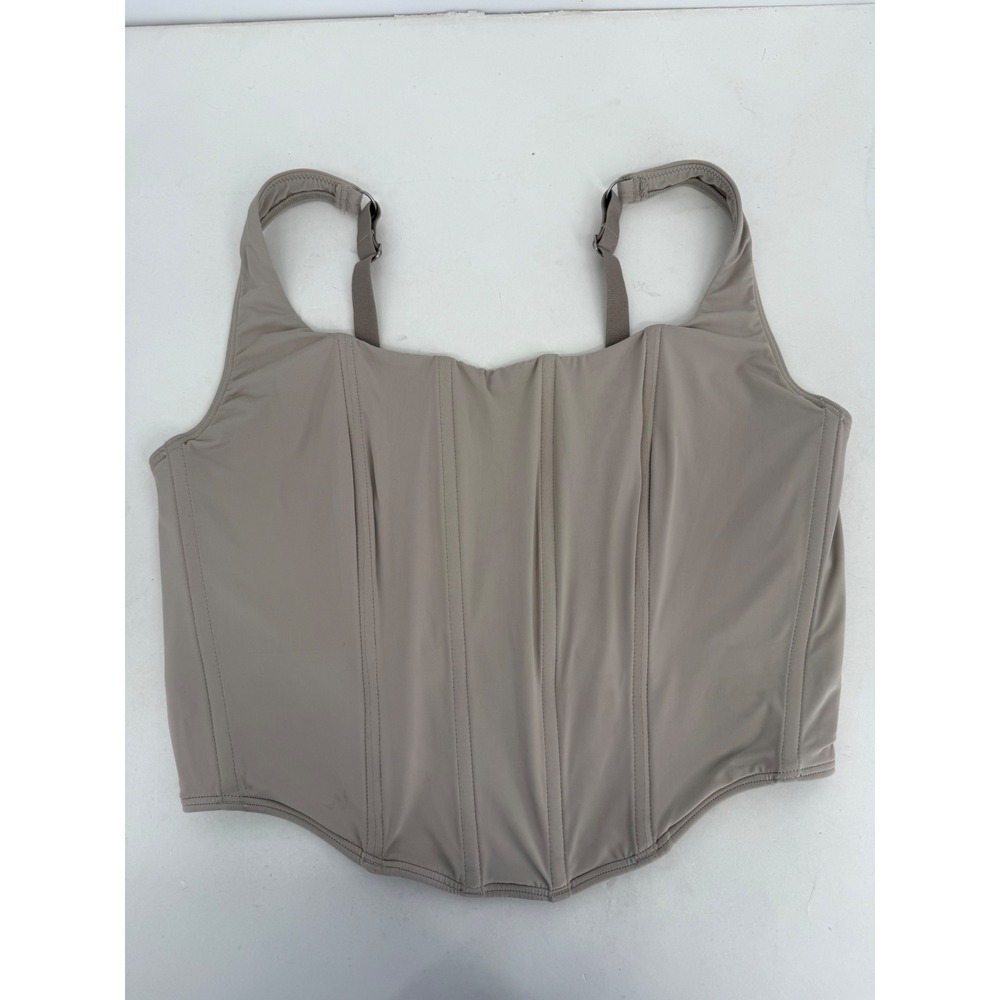 Gilly Hicks Womens Curvy Active Corset Top Taupe Beige Square Neck Sz L